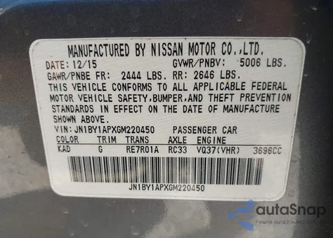 2016 Infiniti Q70 3.7 z USA, uszkodzony, nr VIN JN1BY1APXGM220450